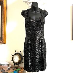 Vintage 90’s Y2K Niteline by Della Roufogali Black Sequin Strappy Cocktail Dress